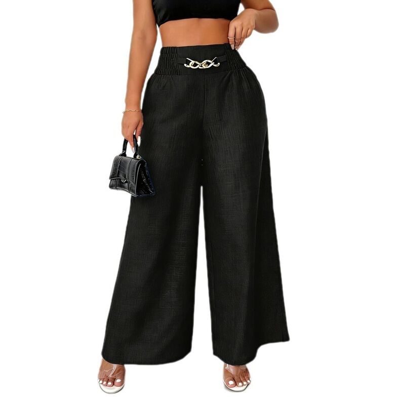 救い主流行り物 レディース ボトムス 心地よいズボン下 ワイドレッグ リネン Yesfashion Women\u0027s High Waisted Linen Blend Wide Leg Pants Casual Trousers with Metal Buckle Black 黒いこと