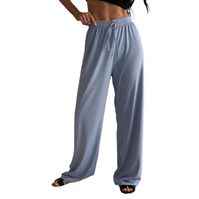 救い主流行り物 レディース ボトムス 心地よいズボン下 ワイドレッグ Yesfashion Womens Wide Leg Solid Color High Waisted Adjustable Drawstring Trousers Casualight Blue 青色