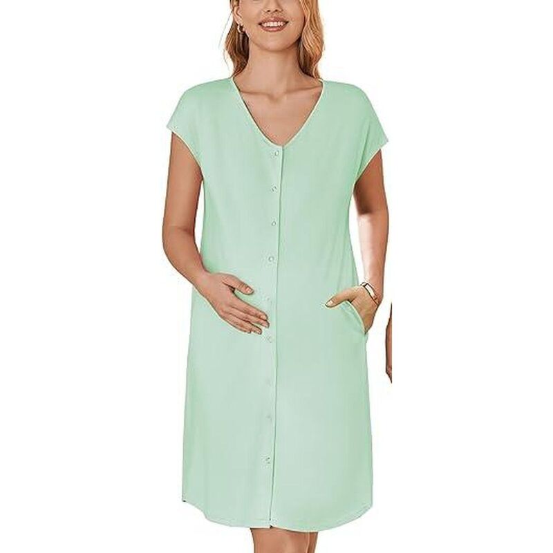 エコアー レディース アンダーお召しもの ナイト爵お召しもの マタニティ Ekouaer Labor andelivery Gown for Hospital Nursing Nightgown Maternity Sleepwear With Pockets Light Green 緑であること