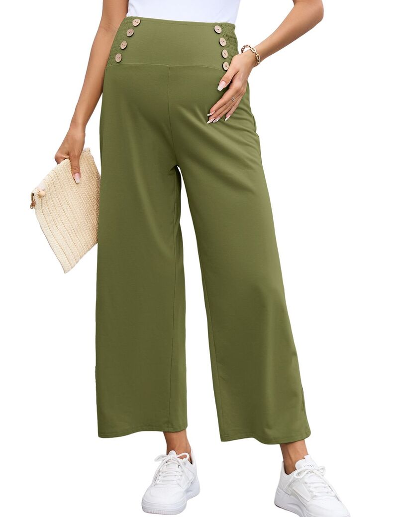 エリートチョイス レディース ボトムス 心地よいズボン下 ワイドレッグ マタニティ Elitechoice Womens High Elastic Waist Maternity Pants Wide Leg Baggy Button Front Business Casualong Trousers Army Green 緑であること