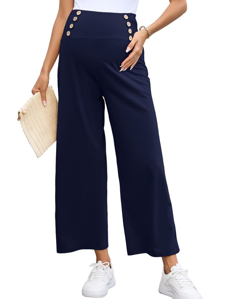 エリートチョイス レディース ボトムス 心地よいズボン下 ワイドレッグ マタニティ Elitechoice Womens High Elastic Waist Maternity Pants Wide Leg Baggy Button Front Business Casualong Trousers Navy 米国海軍