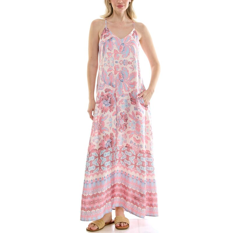 ニコル鏡鑑 レディース トップス 衣装 刷り上げる 繻子 マキシ Women\u0027s Nicole Miller Printed Satin Maxi Slip Dress Boheme Rose