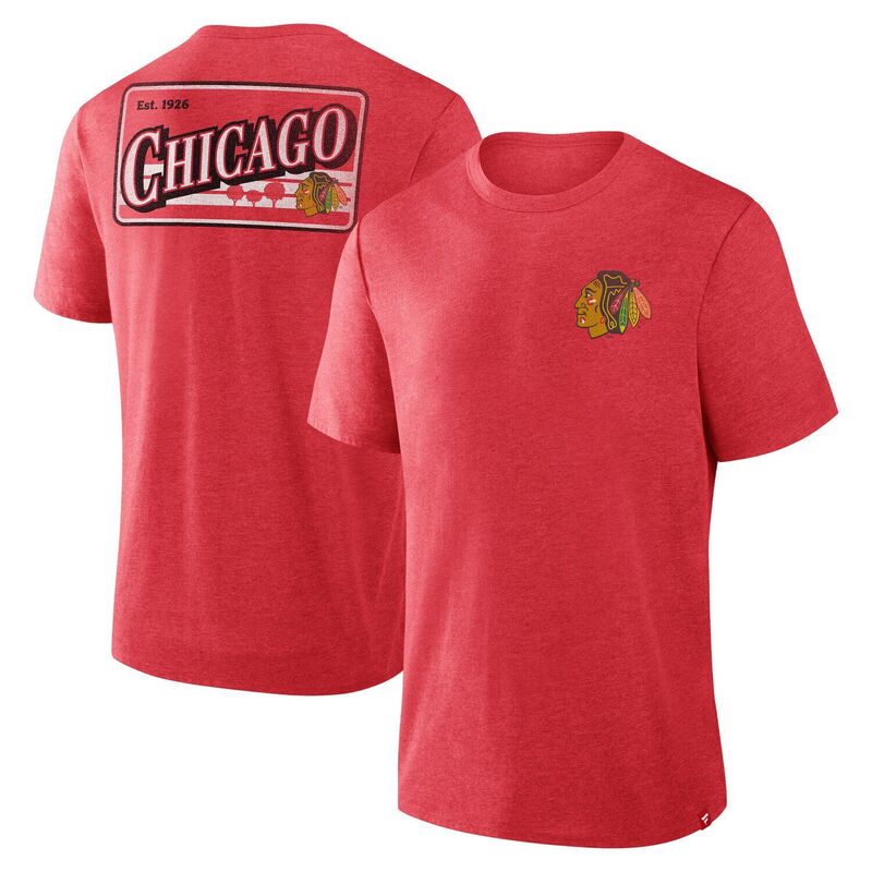 ファナティクス レディース トップス Tシャツ Men's Fanatics Heathered Chicago Blackhawks Fan Lanes Tri-Blend T-Shirt Hwk Red レッド｜ReVida 店