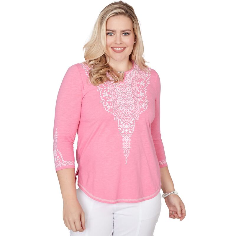 アルフレッド ダナー レディース トップス プルオーバー プチ 刺しゅう Petite Alfredunner Embroidered Split Neck Three Quarter Sleeve Topink Multi サクラ色
