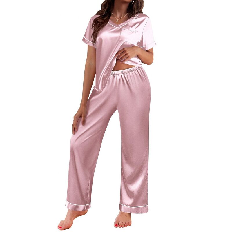 エコアー レディース アンダー御召しもの ナイト爵御召しもの 地絹 Ekouaer Pajamas for Women Short Sleeve Silk Pajama Setsoft Sleepwear Top with Causalong Pink サクラ色