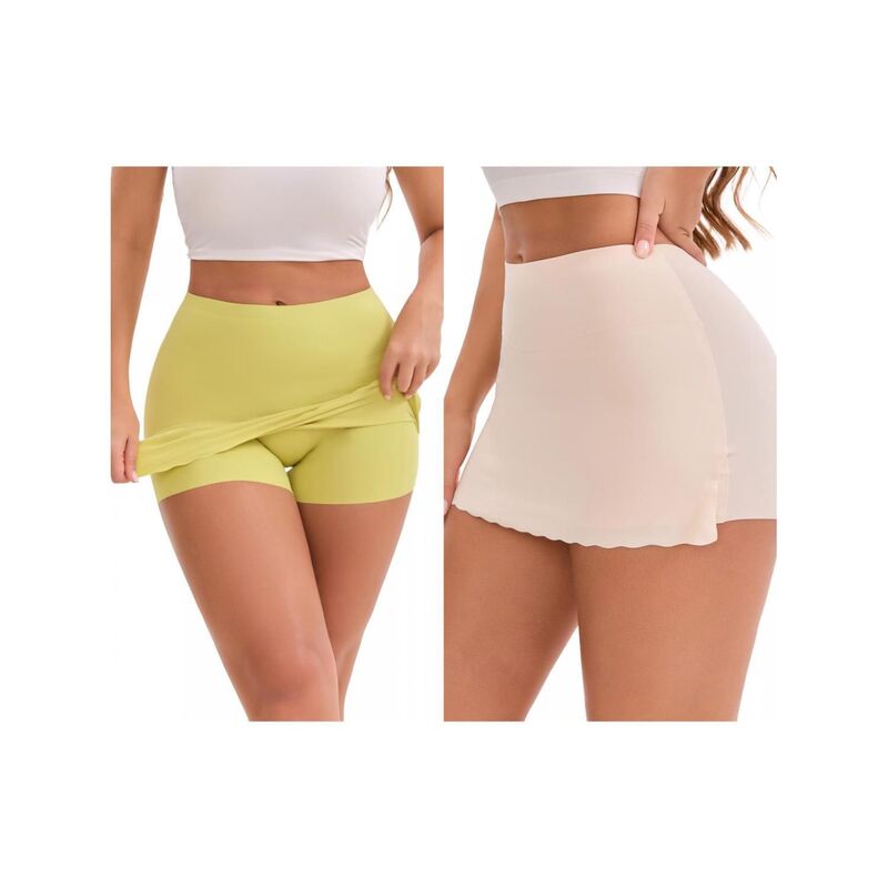 インスパイア 今めかしい レディース ボトムス 心地よいズボン下 遊撃手ズボン下 INSPIRE CHIC 2 Packs Women\u0027s Tummy Control Boyshorts Mid-Waisted Hip Lifting Lightweight Seamlesslip Shorts Beige Yellow 黄色