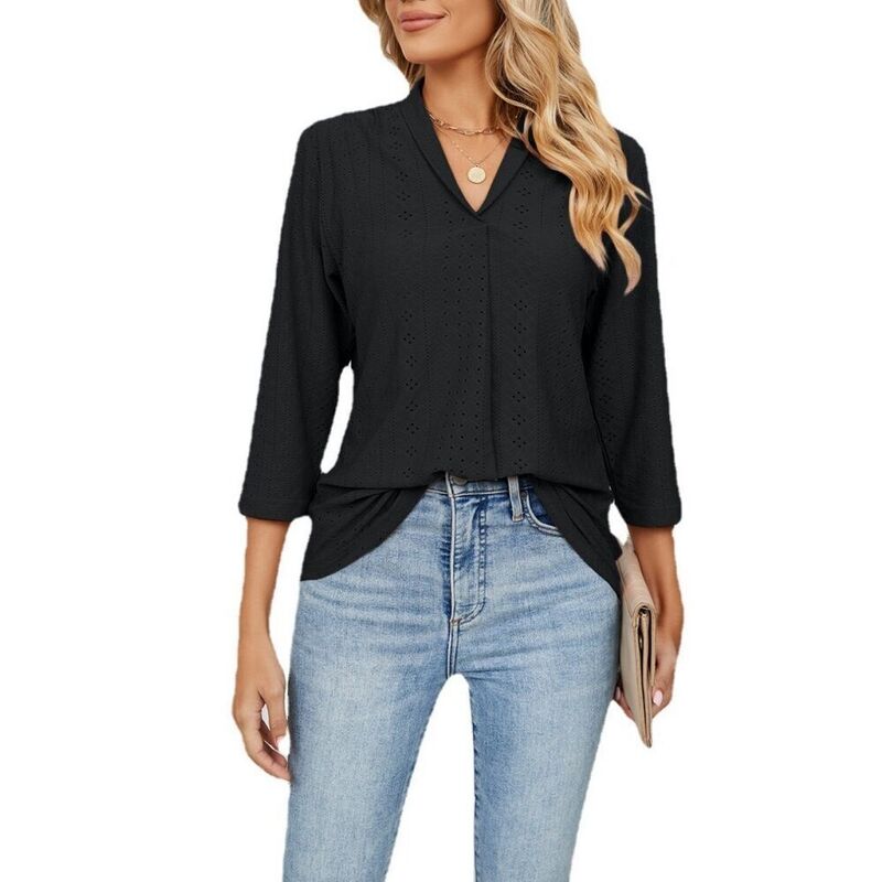 上半身大きさ レディース トップス プルオーバー Vのど首 トップ BODDYSIZE Womens Fall Summer Dressy Casual Business Blouse V Neck Long Sleeve Hollow Out-Shirts Tops Black 黒いこと