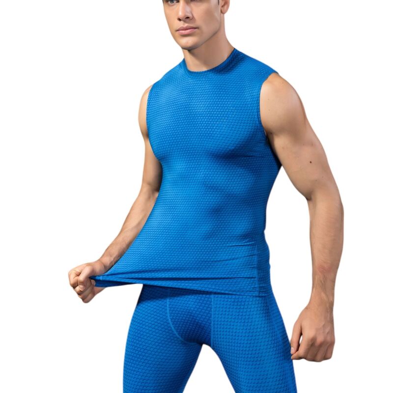 アンナカシ レディース トップス Tシャツ ノースリーブ Anna-Kaci Mensleeveless Compression Workoutop with Textured Fabric and Fitted Athleticut Blue ブルー|ReVida 店