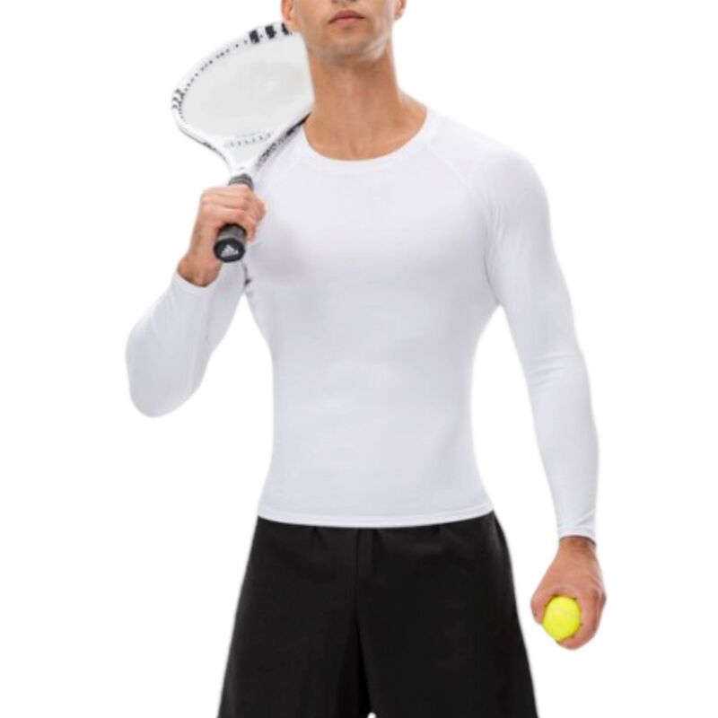 アンナカシ レディース トップス Tシャツ クルーネック Anna-Kaci Mens Long Sleeve Compression Shirt with Crew Neck and Moisture-Wicking Stretch Fabric White ホワイト|ReVida 店