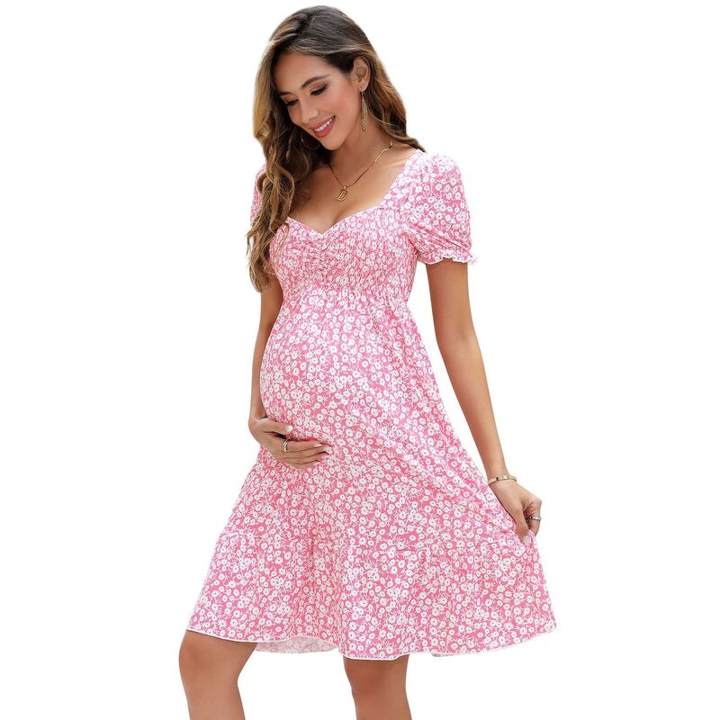 セオリア レディース トップス ワンピース A ライン フリル ミニ マタニティ Seoria Women\'s Maternity Dresses A Line Sweetheart Neck Ruffle Flowy Mini Boho Dress Pink ピンク|ReVida 店