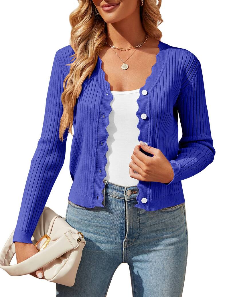 マキシスマーチ レディース アウター ニット・セーター Vネック ボタンダウン カーディガン ダウン クロップド Maxxis Merch Women's Cropped Knit Cardigan V-Neck Button Down Shrug Sweater for Dresses and Tops Bright Blue ブルー|ReVida 店