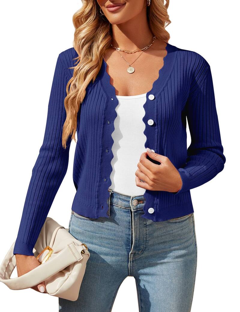 マキシスマーチ レディース アウター ニット・セーター Vネック ボタンダウン カーディガン ダウン クロップド Maxxis Merch Women's Cropped Knit Cardigan V-Neck Button Down Shrug Sweater for Dresses and Tops Navy ネイビー|ReVida 店
