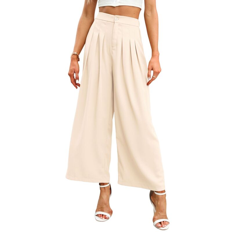 セオリア レディース ボトムス カジュアルパンツ ワイドレッグ Seoria Women High Waisted Wide Leg Palazzo Pants Beige ベージュ|ReVida 店