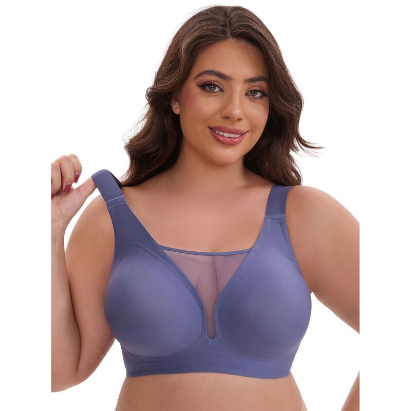インスパイア シック レディース アンダーウェア ブラジャー メッシュ INSPIRE CHIC Women's Mesh Plunge Wirefree Full Coverage Bras Wide Strapseamless Lightweight Soft Bra Blue ブルー｜ReVida 店