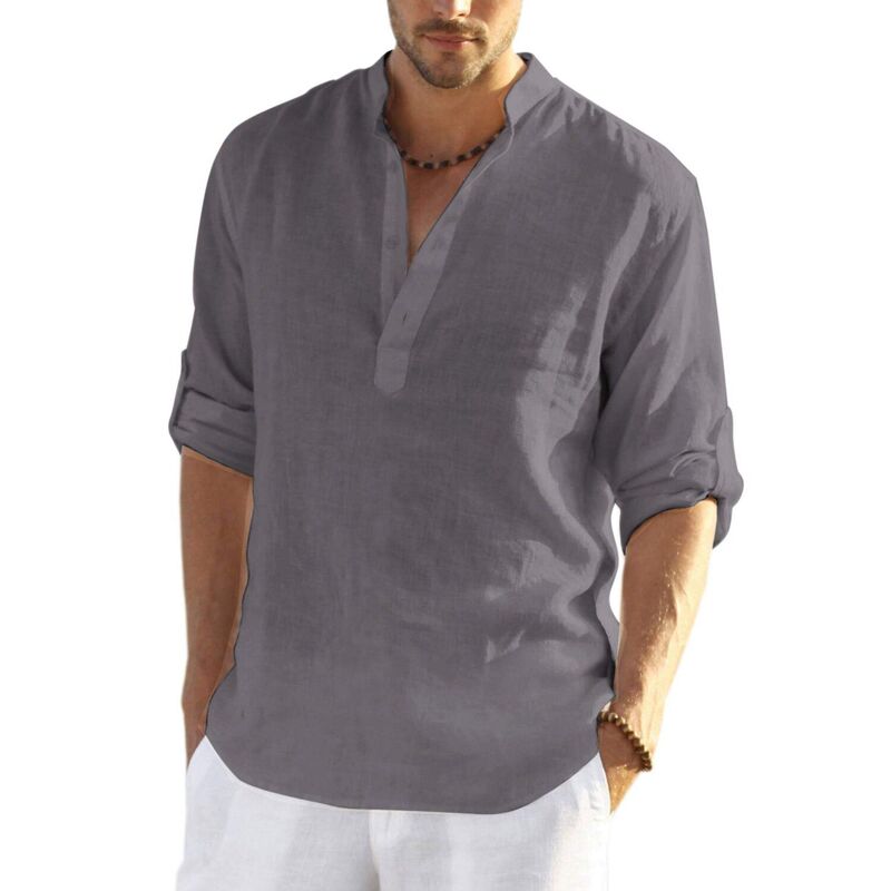 クーファンディ レディース トップス Tシャツ コットン リネン COOFANDY Men' Cotton Linen Henley T-Shirt Long Sleeve Casual Beach T-Shirts Hippie Summer Button Dark Grey グレー|ReVida 店
