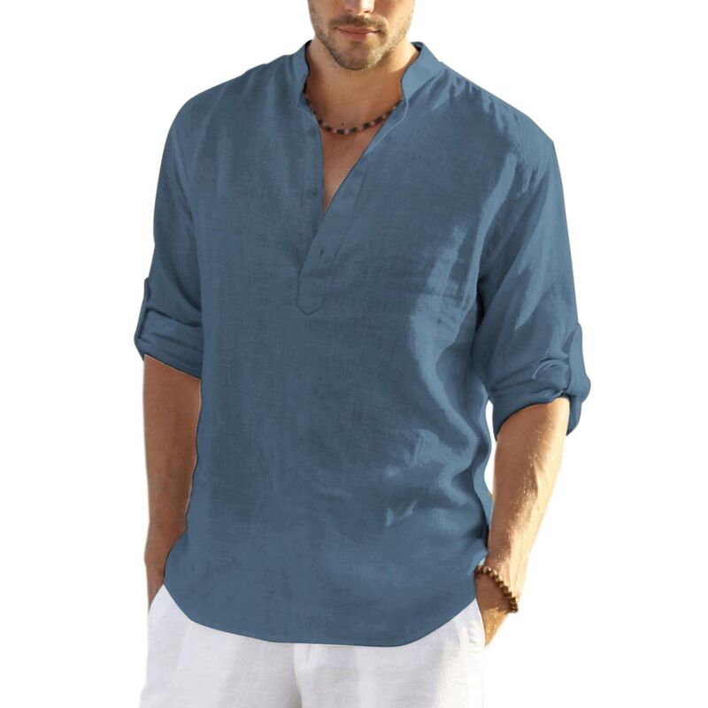 クーファンディ レディース トップス Tシャツ コットン リネン COOFANDY Men' Cotton Linen Henley T-Shirt Long Sleeve Casual Beach T-Shirts Hippie Summer Button Denim Blue デニム｜ReVida 店 9,475円