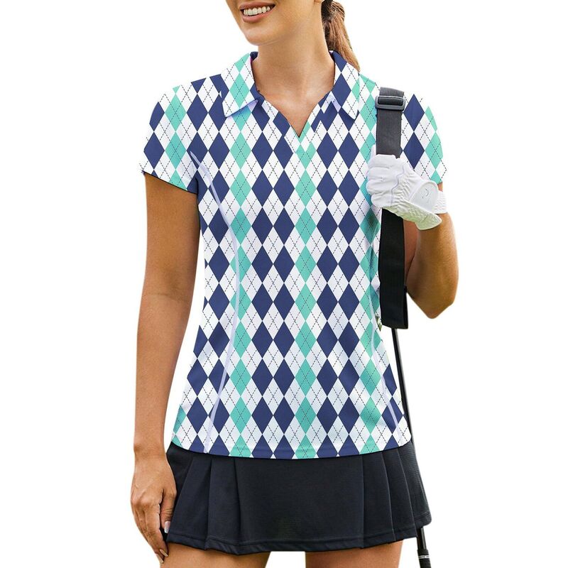 ピンスパーク レディース トップス シャツ PINSPARK Women'short Sleeve Golf Polo Shirt Lightweight Sweat Wicking Tennis Pickleball Top Green Argyle グリーン｜ReVida 店