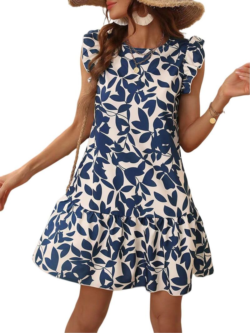 マキシスマーチ レディース トップス ワンピース フリル ノースリーブ Maxxis Merch Women\'sleevelessummer Beachobo Ruffle Trim Dresses Flowy Dress Blue ブルー｜ReVida 店