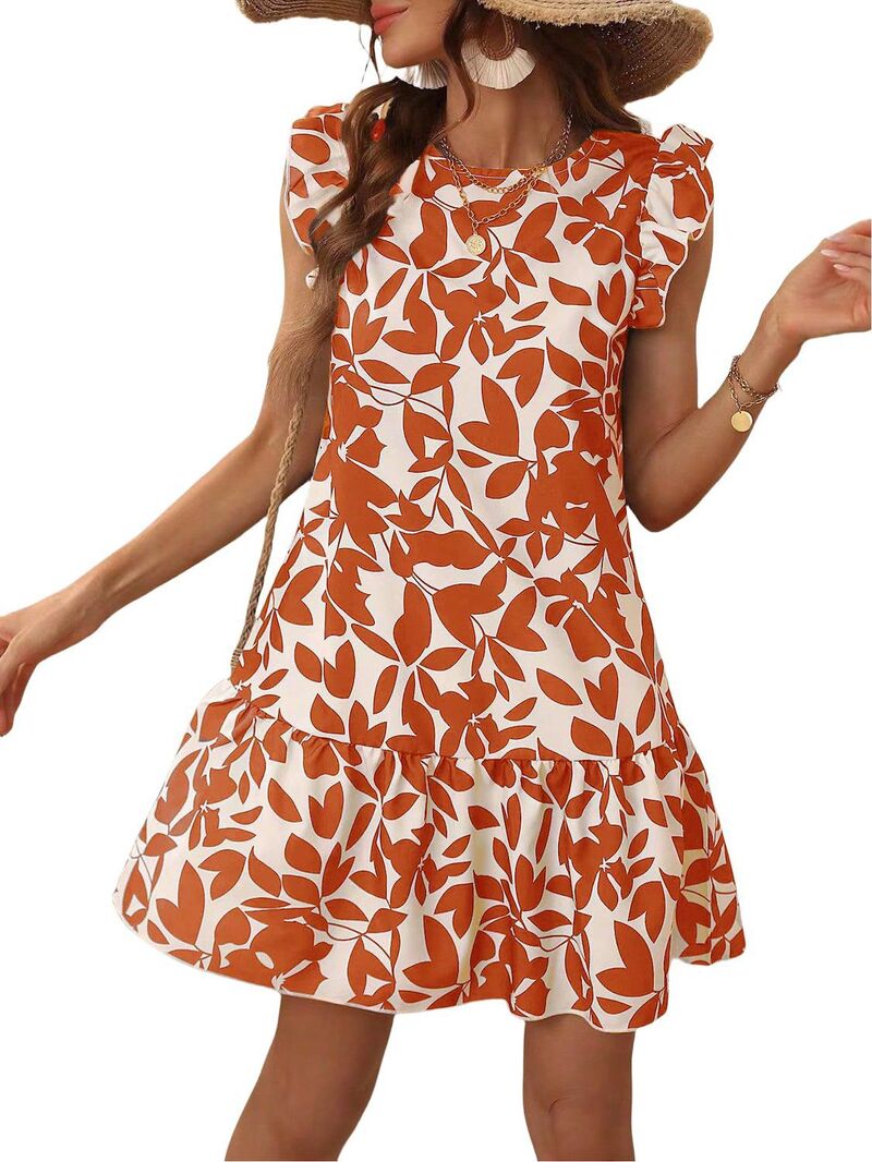 マキシスマーチ レディース トップス ワンピース フリル ノースリーブ Maxxis Merch Women\'sleevelessummer Beachobo Ruffle Trim Dresses Flowy Dress Orange オレンジ｜ReVida 店