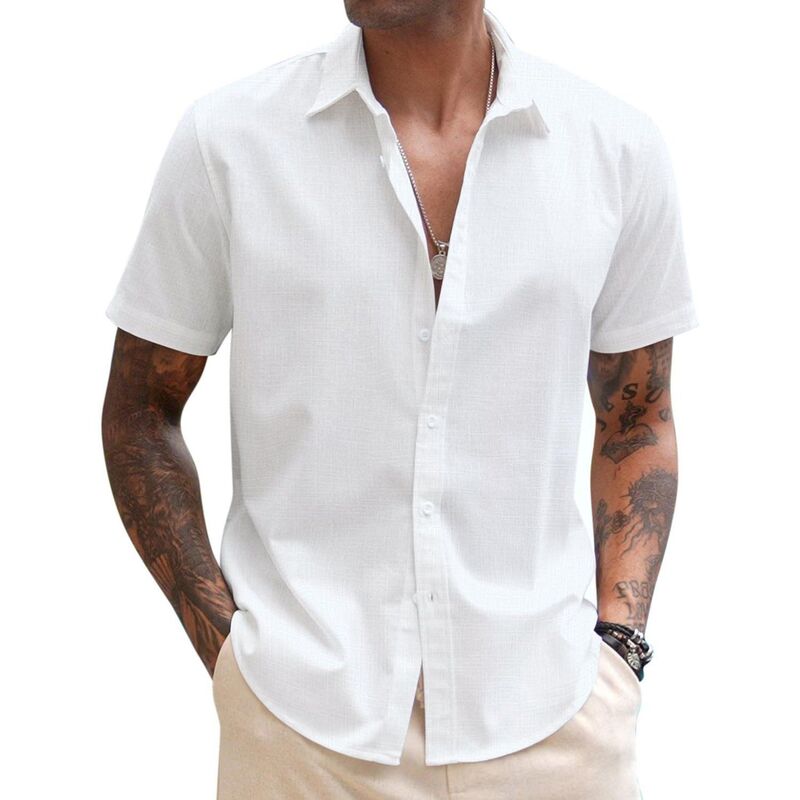 クーファンディ レディース トップス Tシャツ リネン COOFANDY Men's Linen Short Sleeve Businessummer Shirt Fitted Untucked Button Shirt White ホワイト|ReVida 店