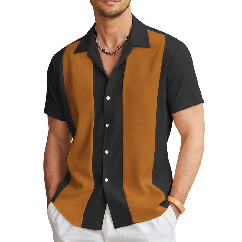 クーファンディ レディース トップス Tシャツ ボタンダウン COOFANDY Men's Casual Button Down Shirts Retro Bowling Shirts Beach Wear Clothing Black Light Brown ブラック｜ReVida 店