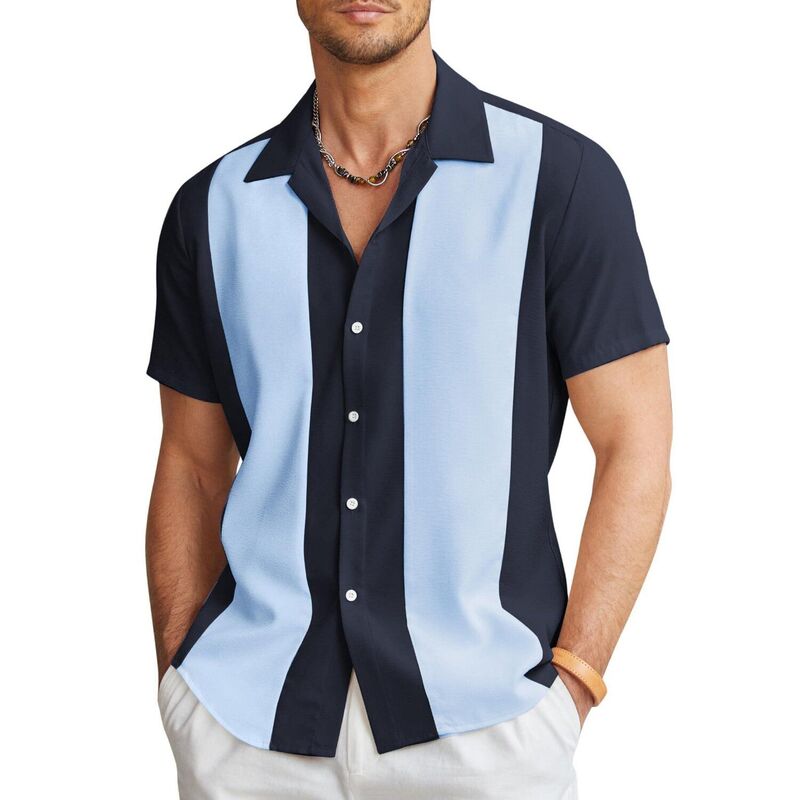 クーファンディ レディース トップス Tシャツ ボタンダウン COOFANDY Men's Casual Button Down Shirts Retro Bowling Shirts Beach Wear Clothing Blue Light Blue ブルー|ReVida 店