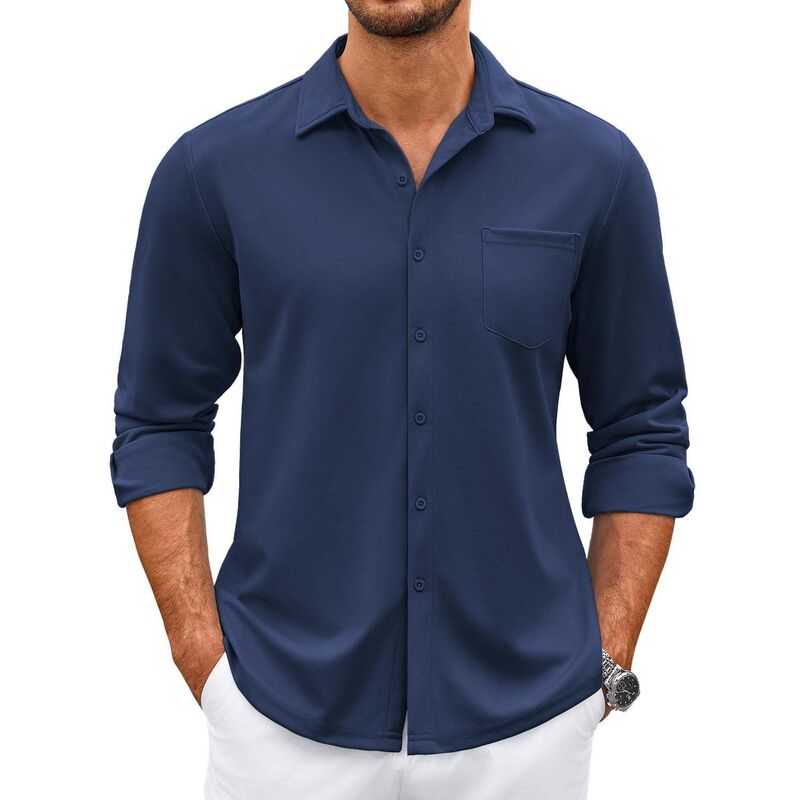 クーファンディ レディース トップス Tシャツ スリムフィット COOFANDY Mens Button Up Long Sleeve Shirts Wrinkle Free Shirtslim Fit Dresshirts Dark Blue ブルー｜ReVida 店