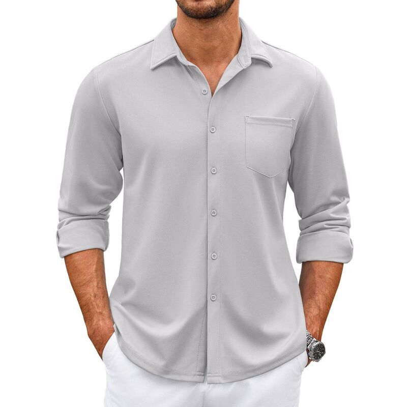 クーファンディ レディース トップス Tシャツ スリムフィット COOFANDY Mens Button Up Long Sleeve Shirts Wrinkle Free Shirtslim Fit Dresshirts Light Grey グレー｜ReVida 店 9,865円