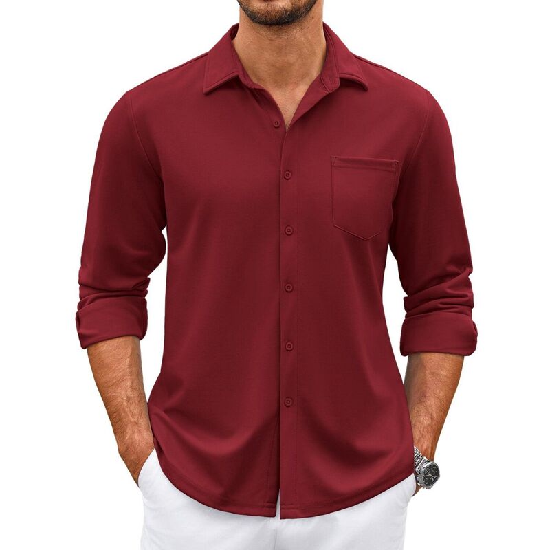 クーファンディ レディース トップス Tシャツ スリムフィット COOFANDY Mens Button Up Long Sleeve Shirts Wrinkle Free Shirtslim Fit Dresshirts Wine Red レッド|ReVida 店