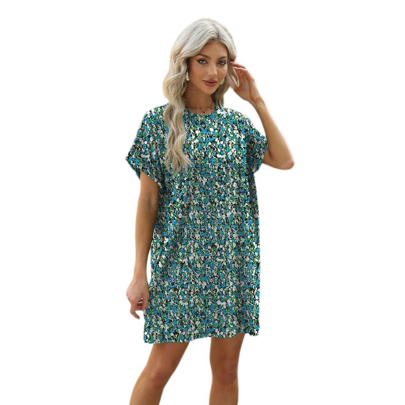 セオリア レディース トップス ワンピース クルーネック Seoria Women Casual Dress Crew Neck Beach Sundresses with Pocket Green グリーン｜ReVida 店