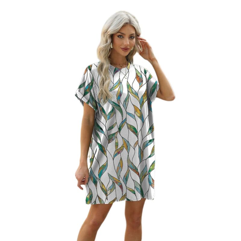 セオリア レディース トップス ワンピース クルーネック Seoria Women Casual Dress Crew Neck Beach Sundresses with Pocket White ホワイト｜ReVida 店