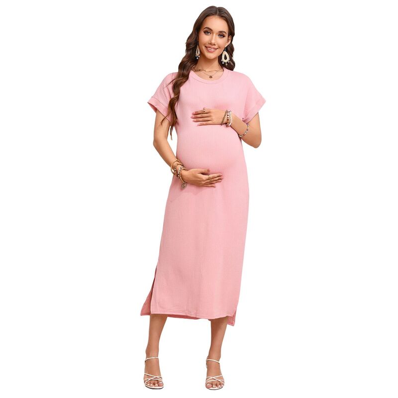セオリア レディース トップス ワンピース マタニティ Seoria Shift Dress for Maternity Split Short Sleeve Women Clothes Pink ピンク｜ReVida 店
