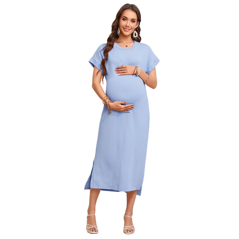 セオリア レディース トップス ワンピース マタニティ Seoria Shift Dress for Maternity Split Short Sleeve Women Clothesky Blue ブルー｜ReVida 店