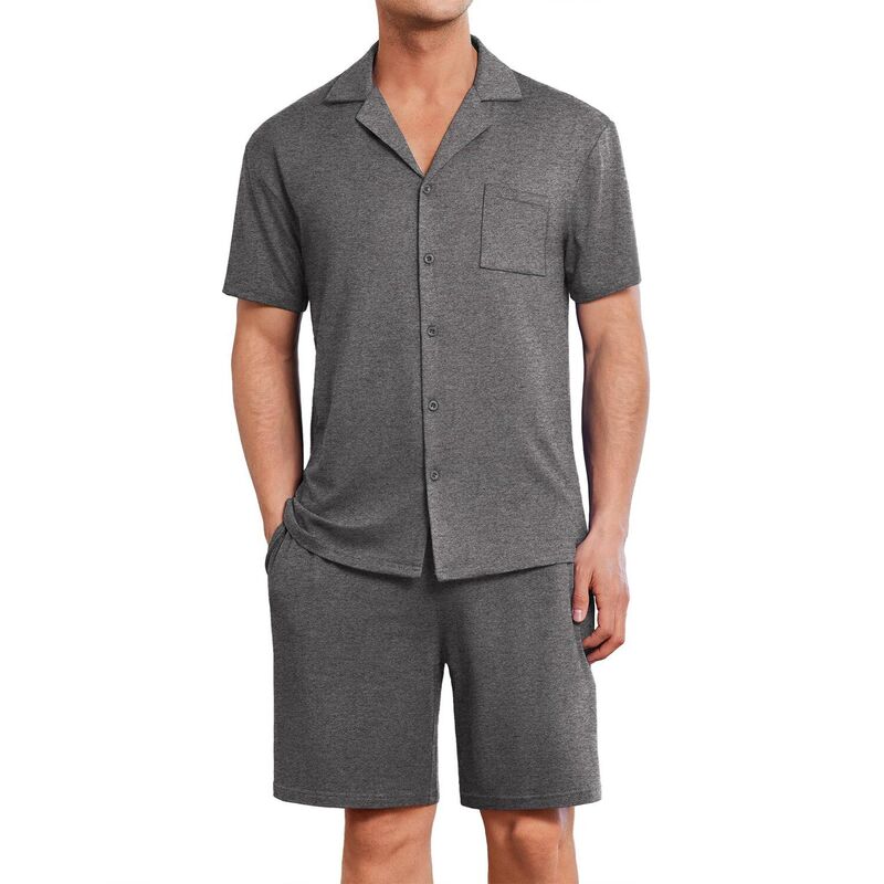 エコアー レディース アンダーウェア ナイトウェア ショートパンツ ダウン Ekouaer Men's Pajama Set Short Sleeve Sleepwear Button-Down Soft Loungewear 2 Pc Shortset Dark Grey グレー｜ReVida 店