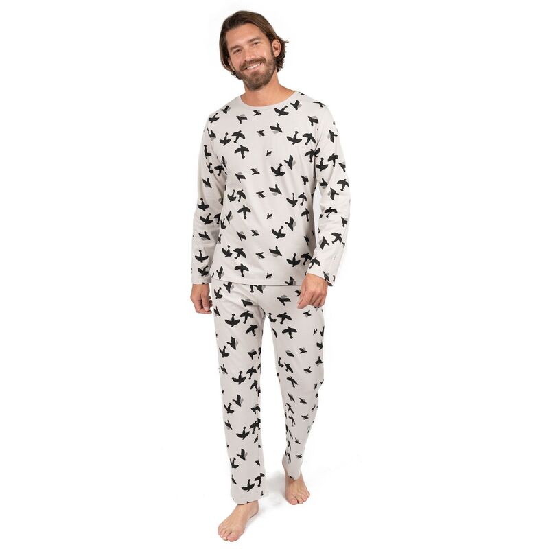 レベレット レディース アンダーウェア ナイトウェア コットン Leveret Mens Two Piece Cotton Loose Fit Pajamas Bird Gray グレー｜ReVida 店