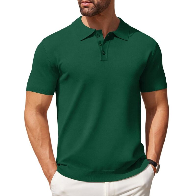 クーファンディ レディース トップス Tシャツ ボタンダウン ポロシャツ ダウン ニット COOFANDY Mens Knit Polo Shirts Casual Short Sleeve Classic Polo Shirts Button Down Golf Shirts Dark Green グリーン|ReVida 店