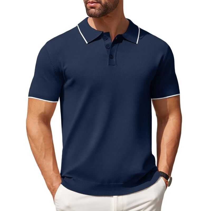 クーファンディ レディース トップス Tシャツ ボタンダウン ポロシャツ ダウン ニット COOFANDY Mens Knit Polo Shirts Casual Short Sleeve Classic Polo Shirts Button Down Golf Shirts Navy With White Trim ホワイト|ReVida 店