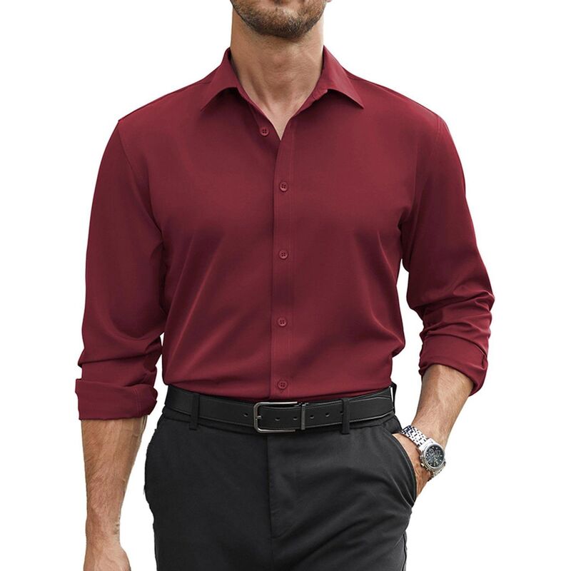 クーファンディ レディース トップス Tシャツ ボタンダウン COOFANDY Mens Dresshirts Wrinkle Free Long Sleeve Button Down Shirt Formal Businesshirts Maroon マルーン｜ReVida 店
