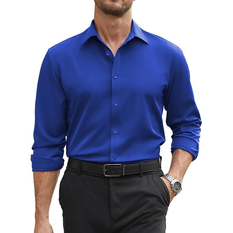クーファンディ レディース トップス Tシャツ ボタンダウン COOFANDY Mens Dresshirts Wrinkle Free Long Sleeve Button Down Shirt Formal Businesshirts Royal Azure Blue ブルー｜ReVida 店
