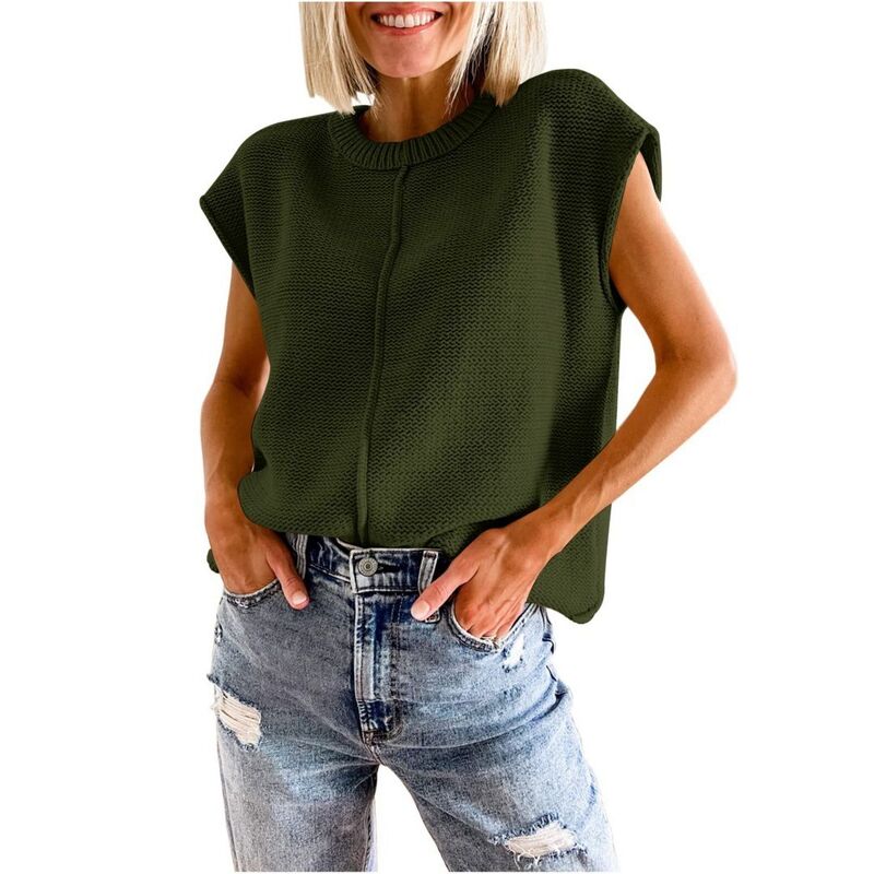 ボディサイズ レディース アウター ニット・セーター クルーネック ベスト ノースリーブ キャップ BODDYSIZE Women Casual Cap Sleeve Sweater Vest Crew Neck Sleeveless Knitank Top Lightweight Pullover Sweater Mustard Green マスタード|ReVida 店