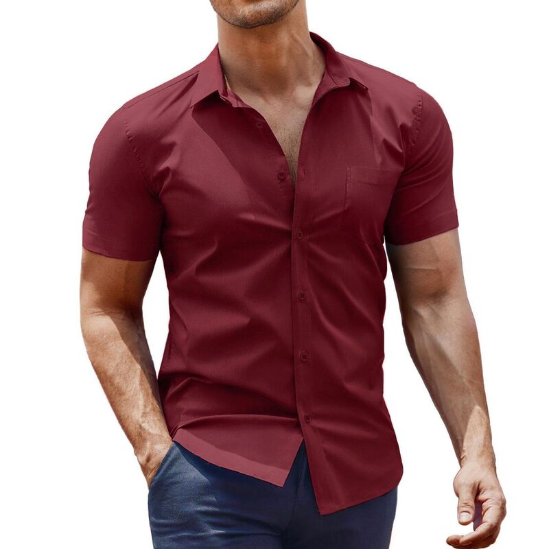 クーファンディ レディース トップス Tシャツ ボタンダウン COOFANDY Men' Dresshirt Short Sleeve Button Down Shirts with Pocket Wine Red レッド｜ReVida 店