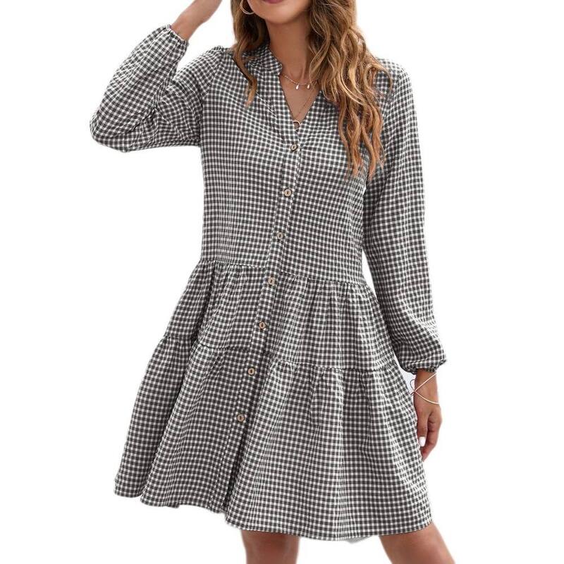 イエスファッション レディース トップス ワンピース Vネック ティアード ハイウエスト ミディ Yesfashion Womens Casual Midi Dress Long Sleeve V-Neck High Waistiered Formal Dresses Dark Green グリーン｜ReVida 店
