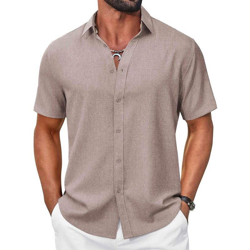 クーファンディ レディース トップス Tシャツ COOFANDY Mens White Short Sleeve Button Up Shirts Casual Summer Beach Shirts Cruise Vacation Wear Champagne シャンパン|ReVida 店