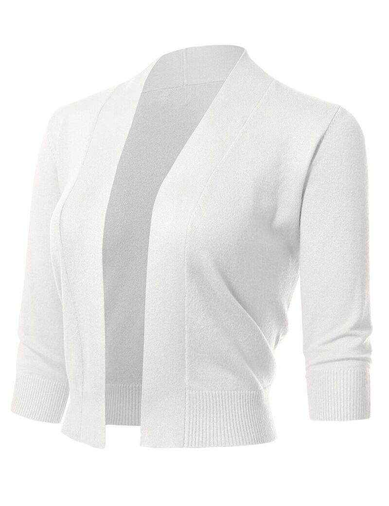 クリアラブ レディース アウター ニット・セーター カーディガン クロップド Clearlove Women's 3/4 Sleeve Shrug Open Front Cropped Bolero Cardigan Cream White ホワイト｜ReVida 店 9,995円