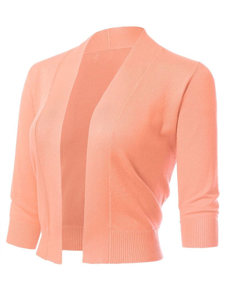クリアラブ レディース アウター ニット・セーター カーディガン クロップド Clearlove Women's 3/4 Sleeve Shrug Open Front Cropped Bolero Cardigan Orange オレンジ|ReVida 店
