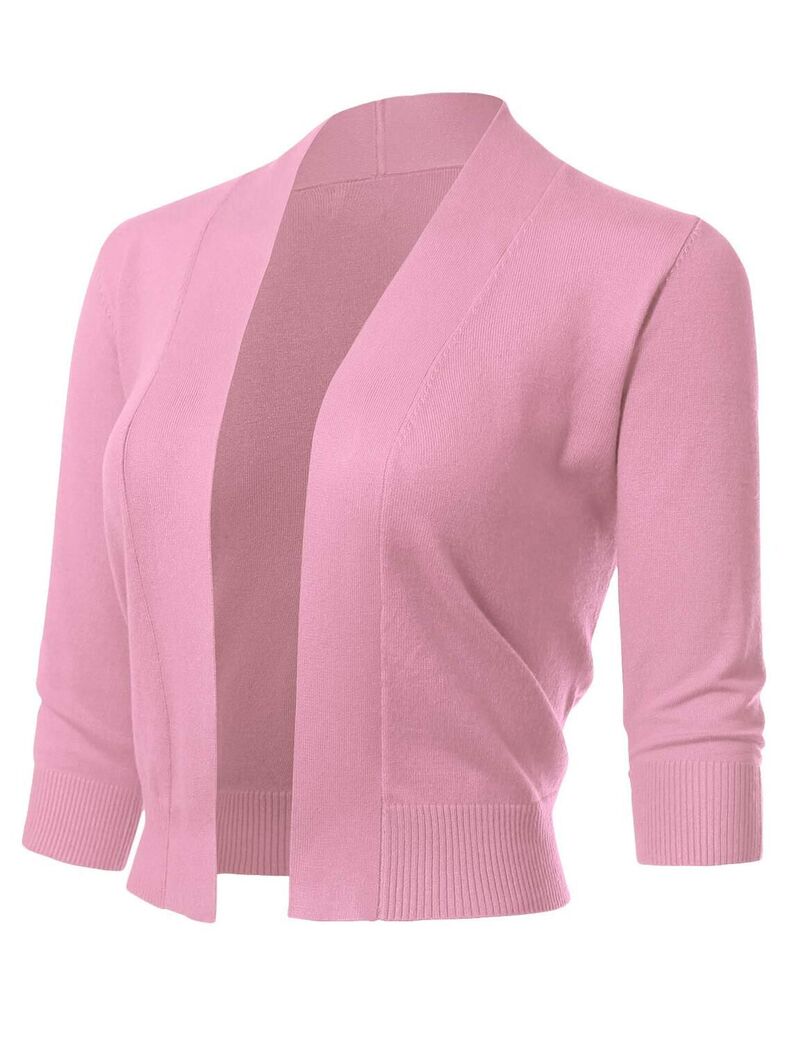 クリアラブ レディース アウター ニット・セーター カーディガン クロップド Clearlove Women's 3/4 Sleeve Shrug Open Front Cropped Bolero Cardigan Pink ピンク|ReVida 店