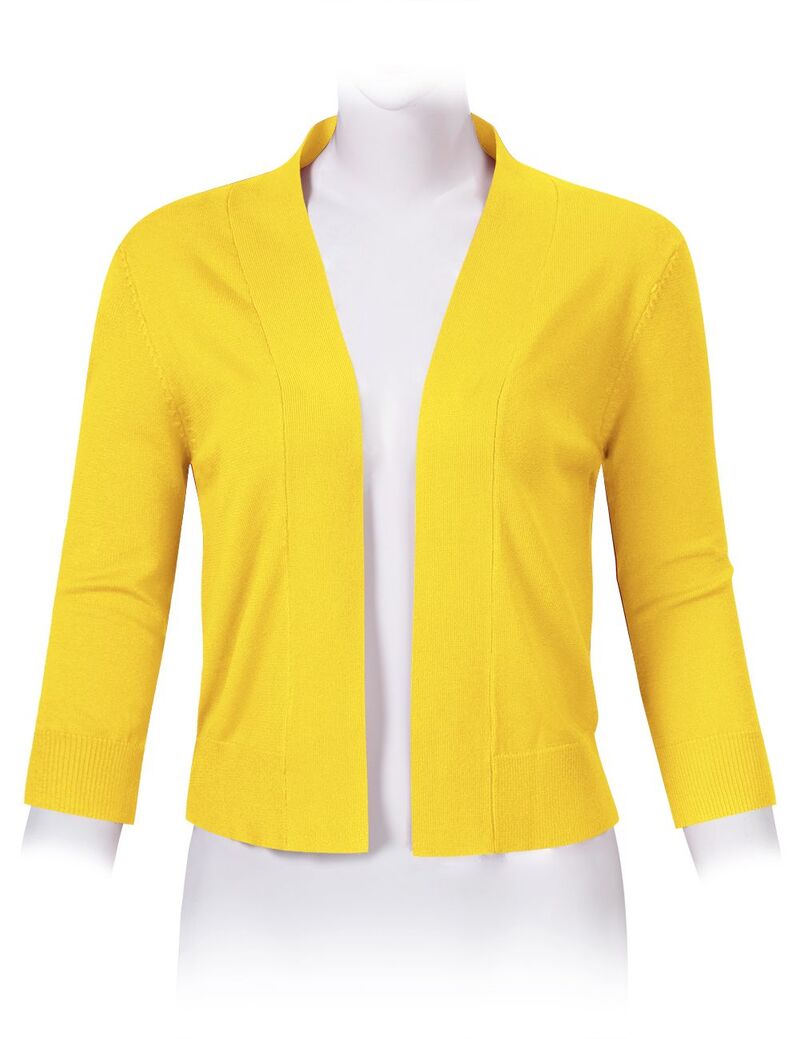 クリアラブ レディース アウター ニット・セーター カーディガン クロップド Clearlove Women's 3/4 Sleeve Shrug Open Front Cropped Bolero Cardigan Yellow イエロー｜ReVida 店