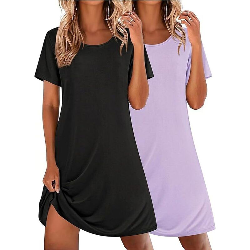 エコアー レディース アンダーウェア ナイトウェア シャツ Ekouaer Womens Pajama Set Sleepshirt Short Sleeve Night Shirtsoft Sleep Dress Black Purple ブラック|ReVida 店