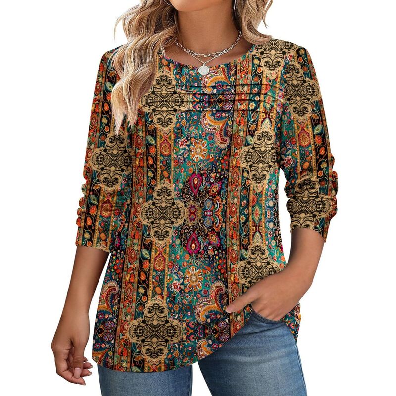 ジーグー レディース トップス Tシャツ クルーネック フラワー柄 プリーツ ブラウス フラワー Zeagoo Women's Floralong Sleeve Crewneck Pleated Tunic Tops Casual Fall Dressy Blouses Black Brown Green ブラック｜ReVida 店 9,105円