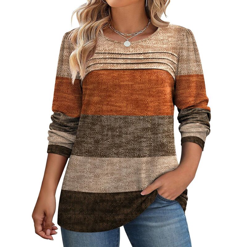 ジーグー レディース トップス Tシャツ クルーネック フラワー柄 プリーツ ブラウス フラワー Zeagoo Women's Floralong Sleeve Crewneck Pleated Tunic Tops Casual Fall Dressy Blouses Brown Orange Black ブラック|ReVida 店